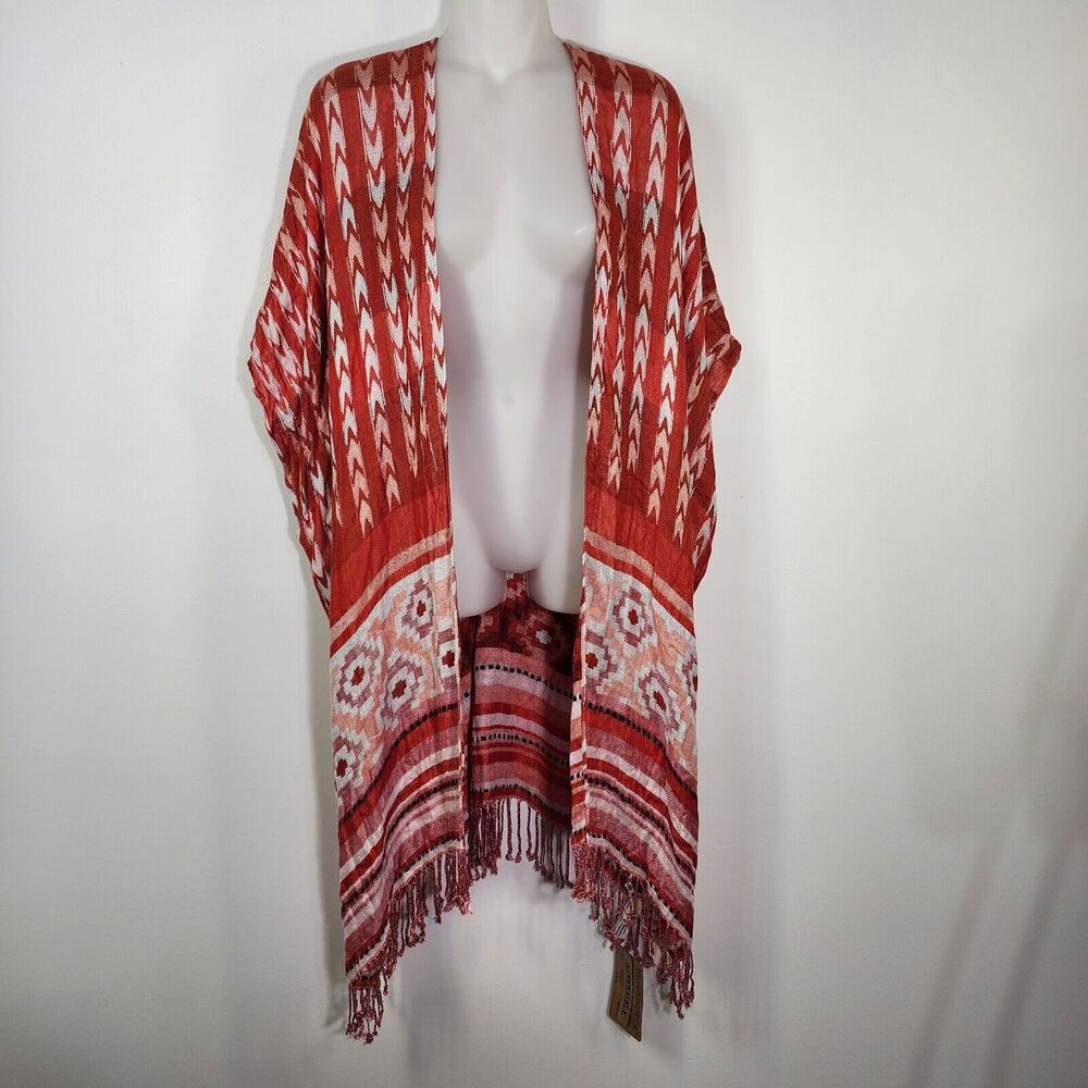 Ruff Hewn Womens Cardigan One Size Reversible Short Sleeve Fringed Aztec Viscose